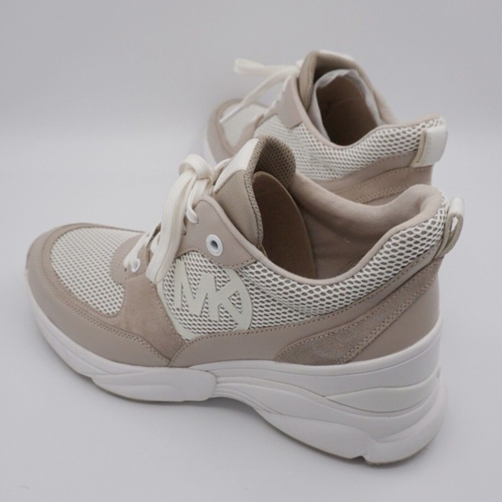 Michael Kors Mickey Trainer Leather Suede Mesh Sneakers Light Sand 11 Chic 36-15 - Picture 5 of 10